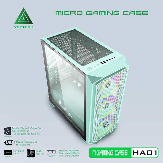 CASE VSPTECH GAMING HA01 (PINK/GREEN)